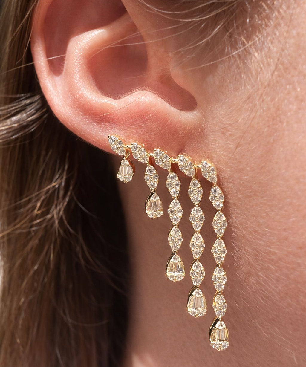 3.50ct Diamond 14K Gold Cascade Earrings