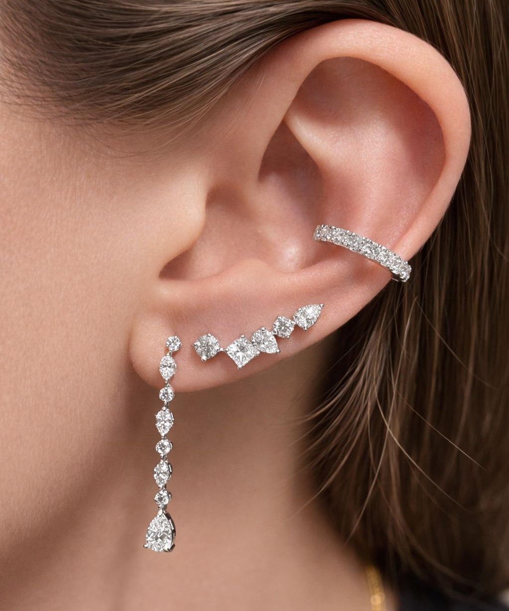 1.04ct Diamond 18K Gold Dangle Drop Earrings