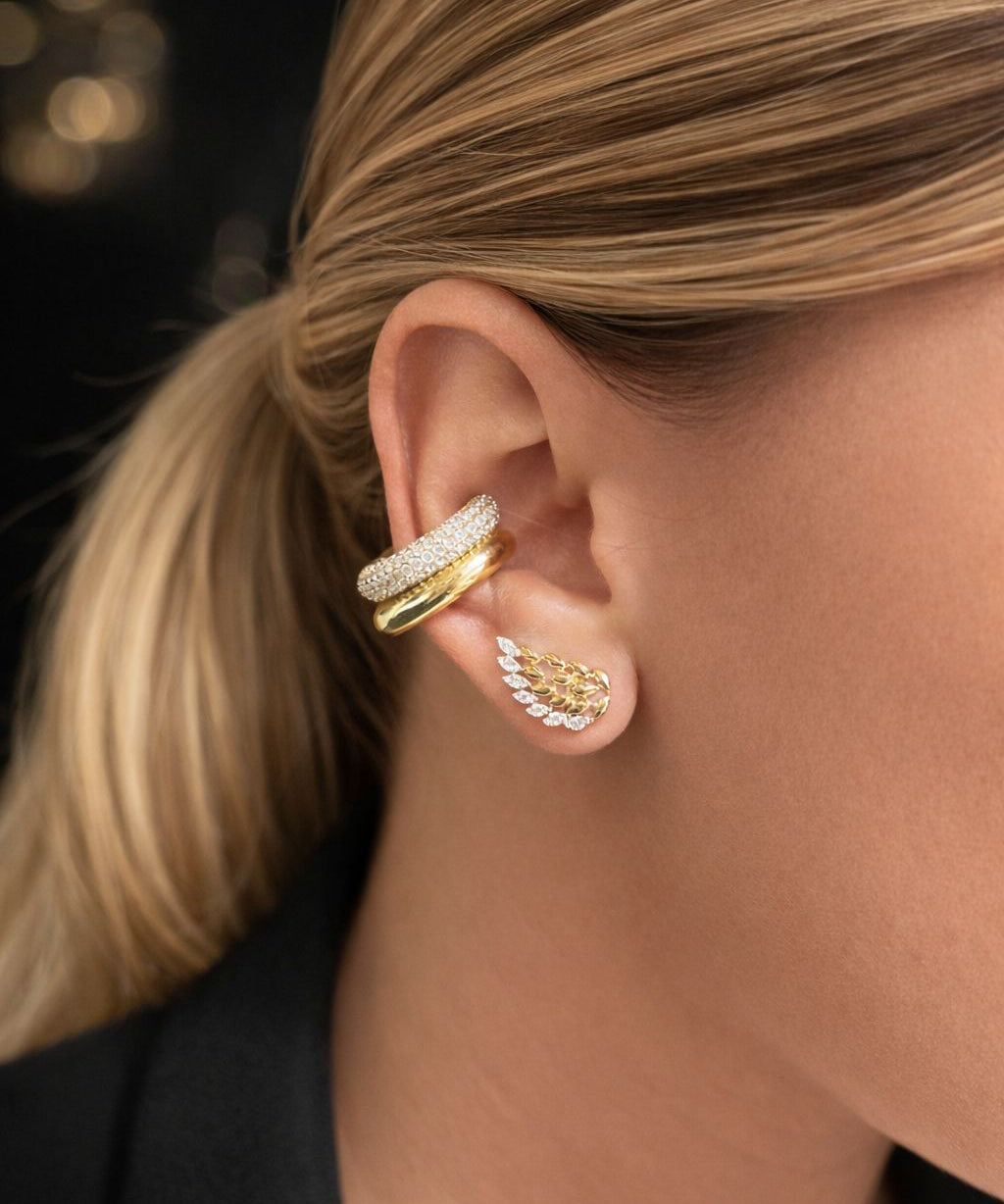 2.80ct Diamond 18K Gold Wing Climber Earrings