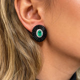 20ct Diamond Emerald Black Onyx 18K Gold Earrings