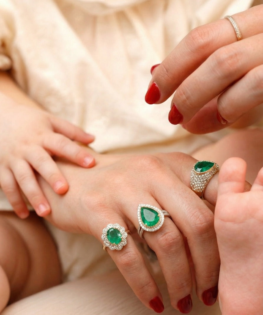 3.20ct Diamond Emerald 14K Gold Halo Cocktail Ring