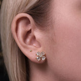 3.3ct Diamond Green Amethyst 18K Gold Heart Cut Clover Stud Earrings