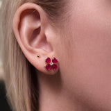 4.15ct Diamond Ruby 18K Gold Heart Cut Clover Stud Earrings