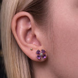3.96ct Diamond Amethyst 18K Gold Flower Stud Earrings