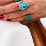 29.2ct Diamond Emerald Turquoise 18K Gold Cocktail Ring