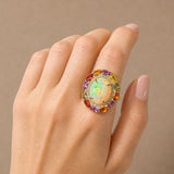 19.59ct Diamond Opal Sapphire 14K Gold Cocktail Ring