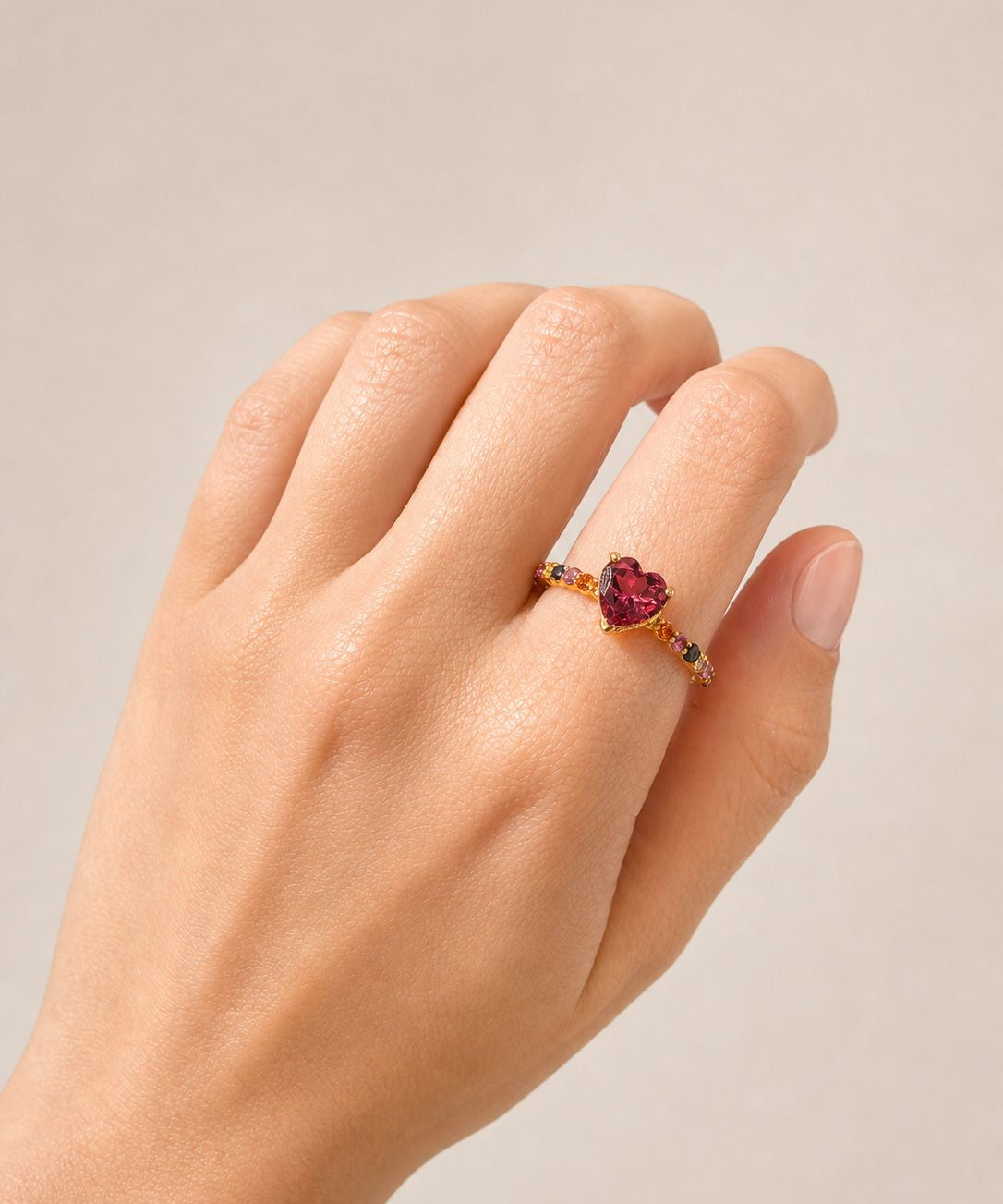 1.85ct Pink Tourmaline Multi Sapphires 14K Gold Heart Ring