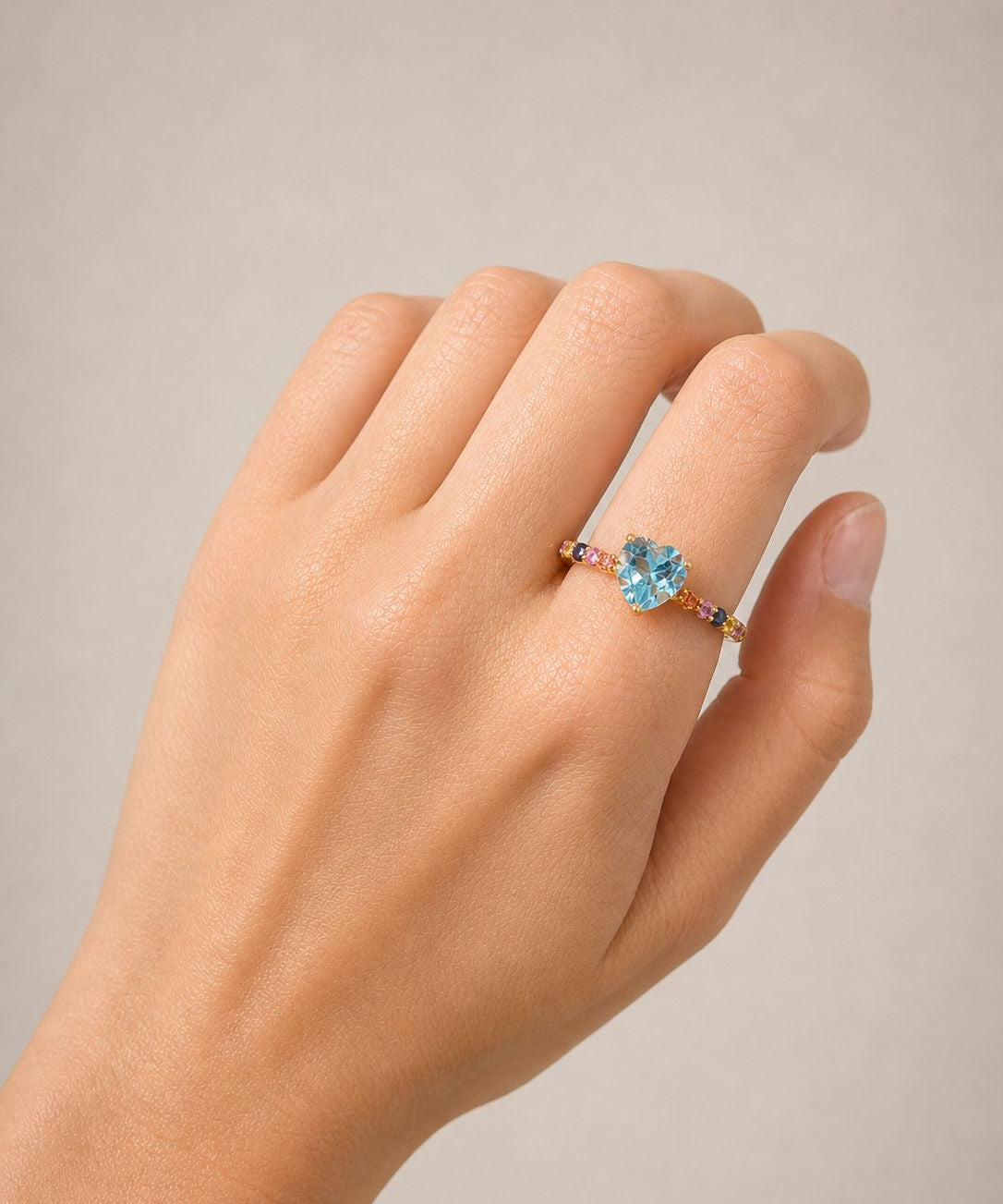 2.49ct Blue Topaz Multi Sapphire 14K Gold Heart Ring