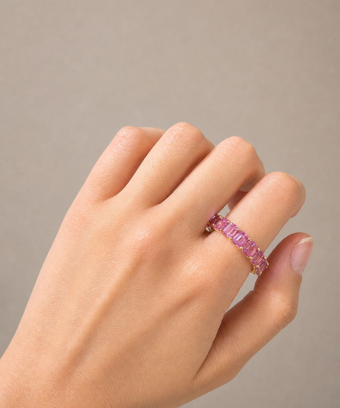 15.13ct Pink Sapphire 14K Gold Eternity Band Ring