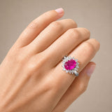4.06ct Diamond Burma Ruby Platinum Halo Ring