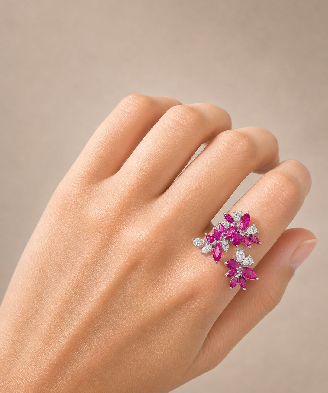 2.7ct Diamond Ruby 18K Gold Bypass Ring