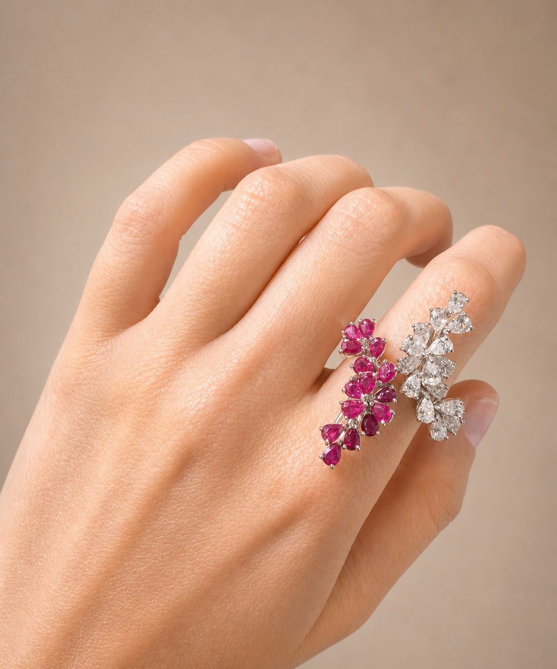 4.15ct Diamond Ruby  18K Gold Bypass Ring