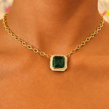 0.49ct Diamond Emerald 14K Gold Bezel Chain Pendant