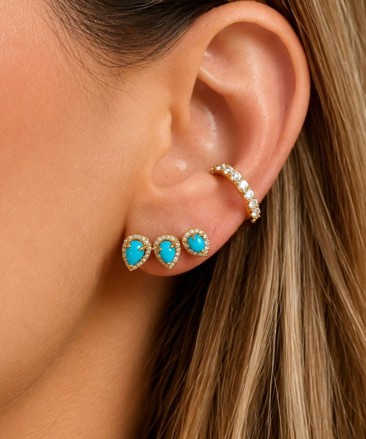 2.18ct Turquoise Diamond 18K Gold Climber Earrings