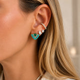 3.31ct Diamond Emerald Turquoise 18K Gold Stud Earrings
