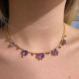 11.66ct Amethyst Tourmaline 18K Gold Choker Collar Necklace