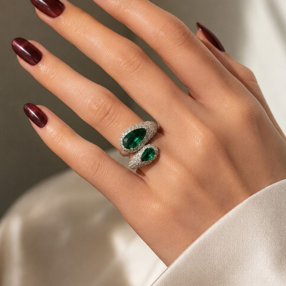4.12ct Emerald Diamond 18K Gold Bypass Ring