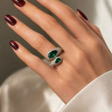 4.12ct Emerald Diamond 18K Gold Bypass Ring