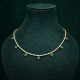 5.85ct Diamond Emerald 18K Gold Stationed Heart Choker Necklace