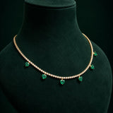 5.85ct Diamond Emerald 18K Gold Stationed Heart Choker Necklace