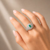 1.91ct Diamond Emerald 18K Gold Pave Ring