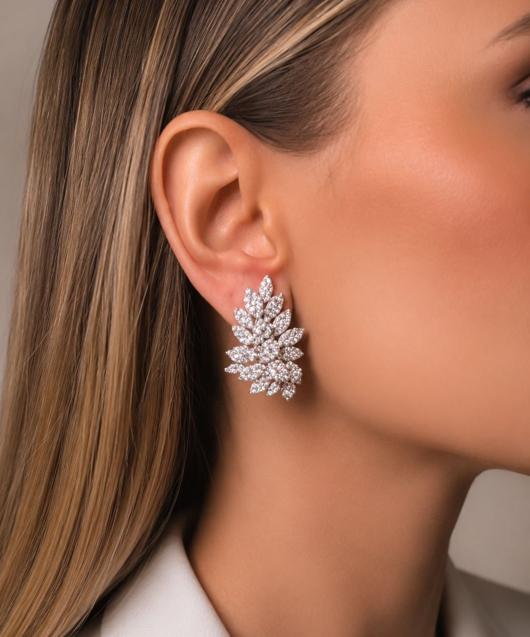5.64ct Diamond 18K Gold Leaf Climber Earrings