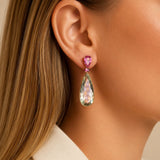 35.38ct Amethyst Tourmaline 18K Gold Pear Drop Earrings