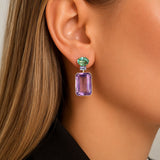 47.98ct Amethyst Apatite Tanzanite 18K Gold Drop Earrings