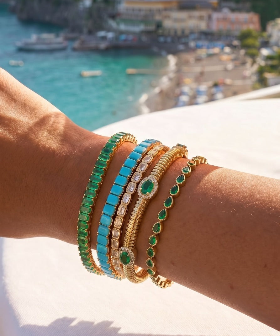 12.79ct Turquoise 18K Gold Tennis Bracelet