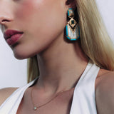 3.79ct Diamond Emerald Turquoise 18K Gold Statement Earring