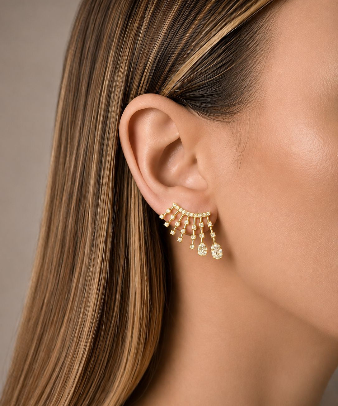 1.20ct Diamond 14K Gold Cluster Climber Earrings