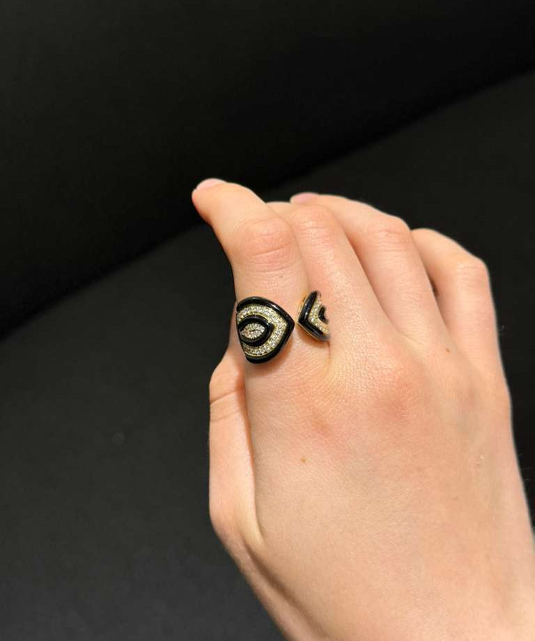 3.83ct Diamond Agate 18K Gold Cuff Ring