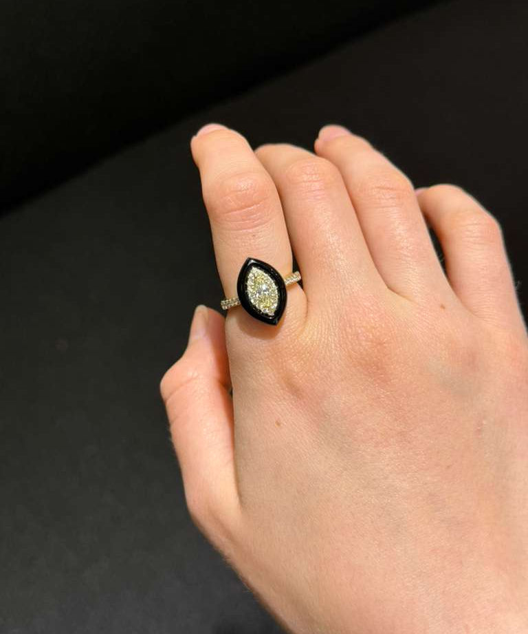 2.79ct Diamond Agate 18K Gold Marquise Ring