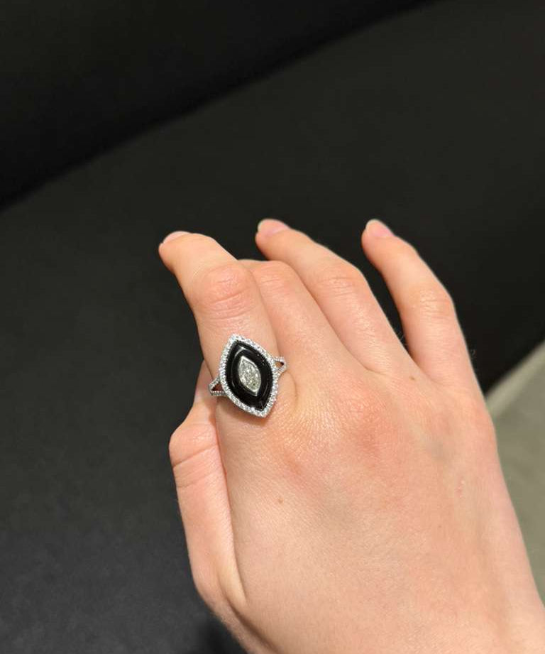 3.27ct Diamond Agate 18K Gold Marquise Ring