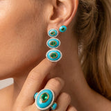 22.19ct Diamond Emerald Turquoise 18K Gold Drop Earrings