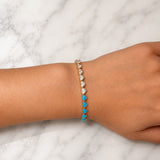 7.16ct Turquoise Diamond 14K Gold Heart Tennis Bracelet
