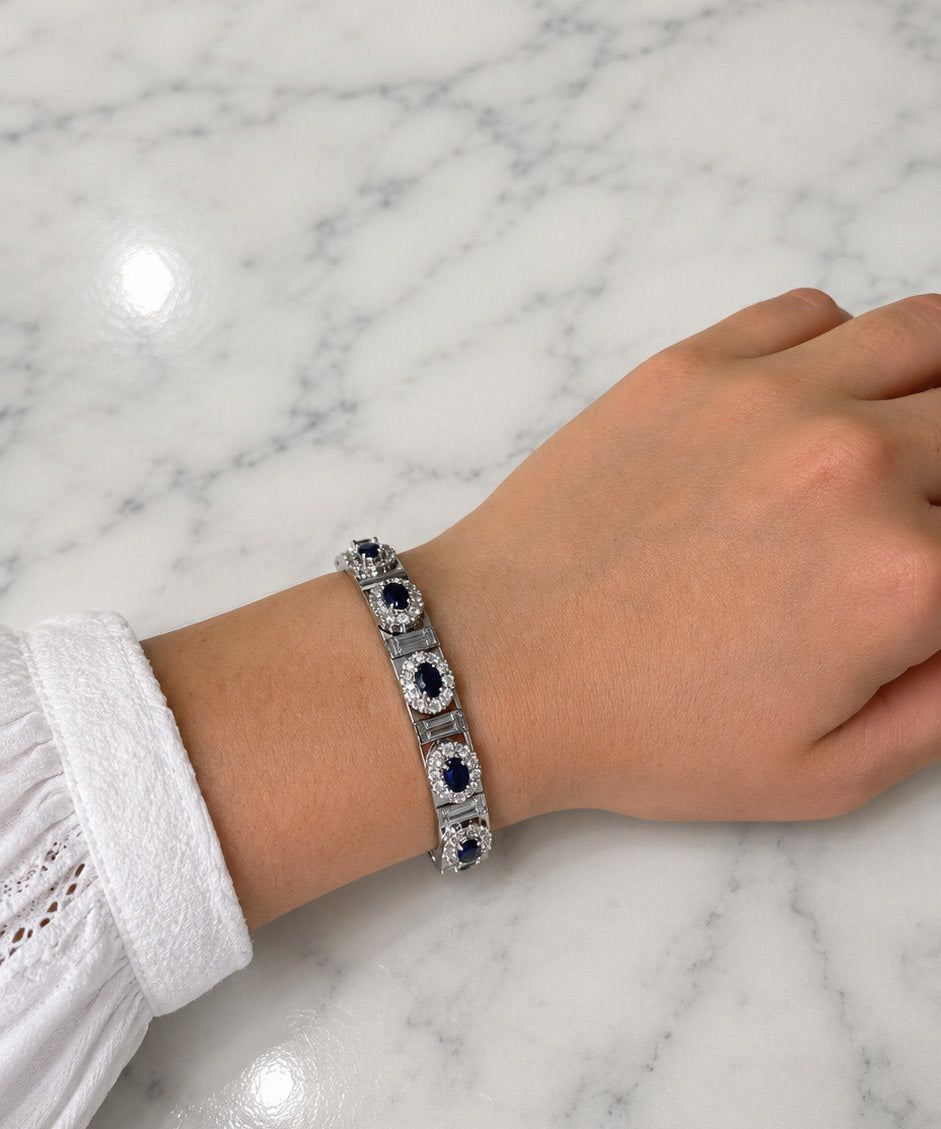 4.85ct Diamond Blue Sapphire 14K Gold Bangle Bracelet