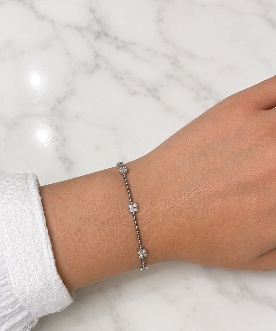 0.56ct Diamond 14K Gold Stationed Flower Flexible Bangle Bracelet