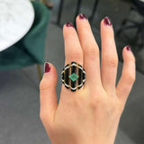 10.83ct Diamond Emerald Onyx 18K Gold Cocktail Ring