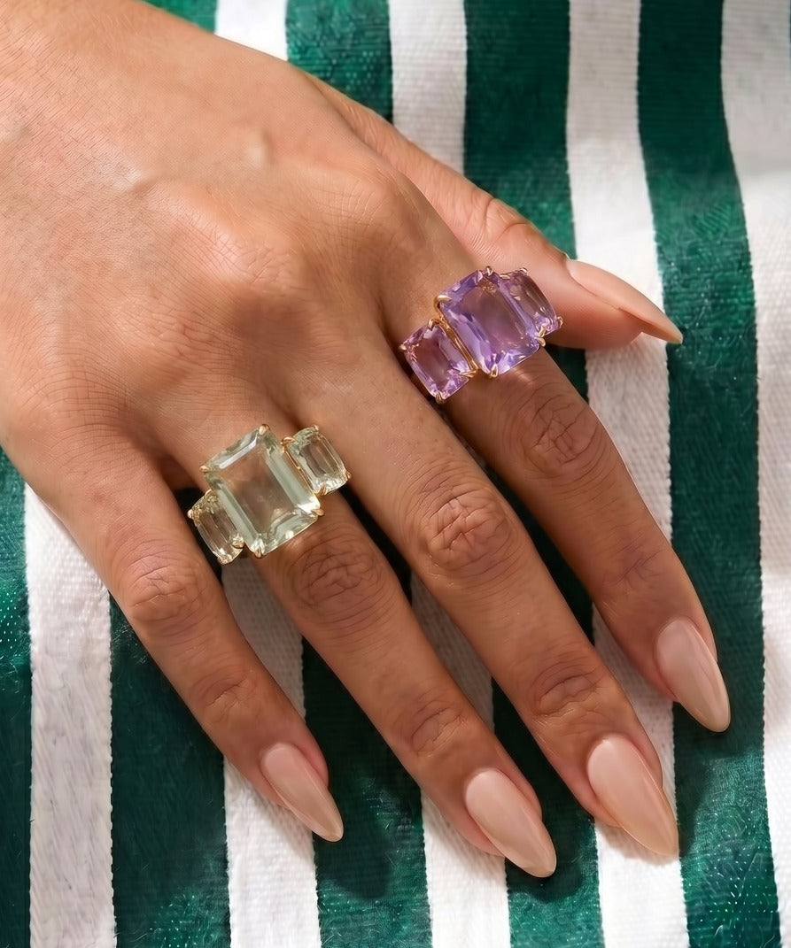 6.22ct Green Amethyst Tanzanite 18K Gold Ring