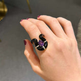 18.62ct Diamond Amethyst Onyx 18K Gold Hook Ring