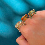 13.30ct Citrine Brown Diamond 18K Gold Cocktail Ring