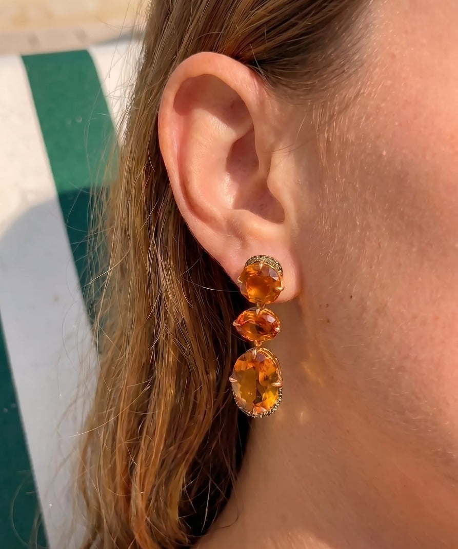 27.90ct Citrine Brown Diamond 18K Gold Statement Earrings