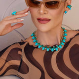 184.90ct Turquoise Emerald Diamond 18K Gold Statement Necklace