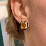 14.34ct Citrine Diamond Onyx 18K Gold Halo Stud Earrings