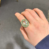 13.45ct Green Amethyst Apatite Diamond 18K Gold Cocktail Ring