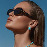 10ct Diamond Turquoise 14K Gold Halo Stud Earrings