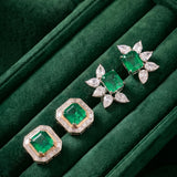 10.02ct Emerald Diamond 18K Gold Halo Earrings