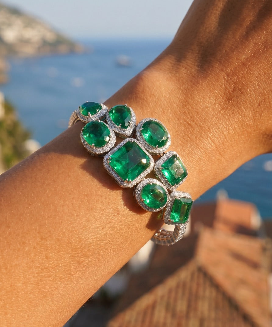 19.24ct Diamond Emerald 14K Gold Statement Bracelet