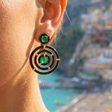 22.76ct Diamond Emerald Onyx 18K Gold Statement Earrings